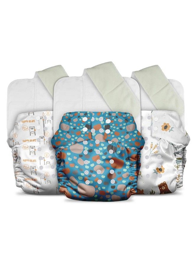 Plant Powered Cloth Diaper For Babiesfree Size ; Medical Grade Fabric With 100% Organic Cotton ; Reusable13 Layer Breathable Soaker With Builtin Booster Pad ; Pack Of 3 (Pebble+Bcute+Bhug)