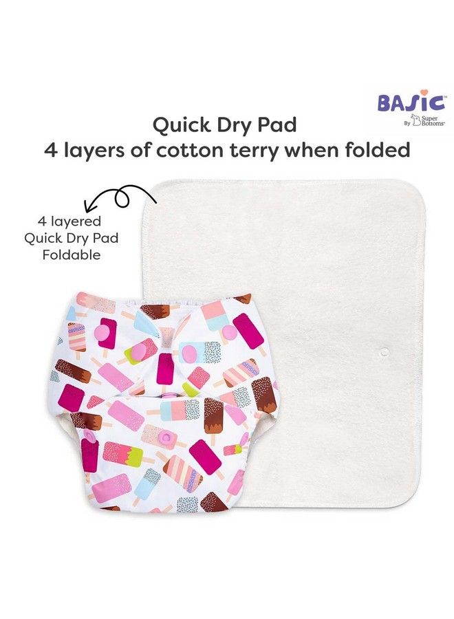 Basic Easypack Of 8 ;4 Cloth Diapers+ 4 Insertsfreesize Adjustable & Reusable Cloth Diaper For Babies 03 Years ; With Quick Drying Prefold Style Soakerassorted (1) Print May Vary