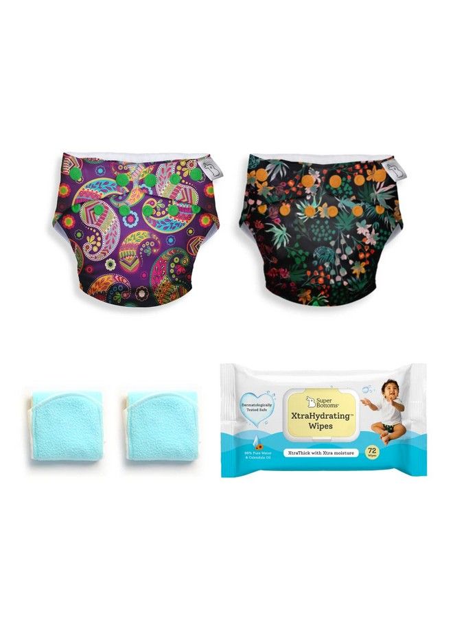 Pack Of 2 Cloth Diapers For Babies And Xtrahydrating™ Wipes72 Packfreesize Washable & Reusable Waterproof Adjustable Cloth Diaper For Babies From 517Kgs;Diaper With 2 Dry Feel Pad