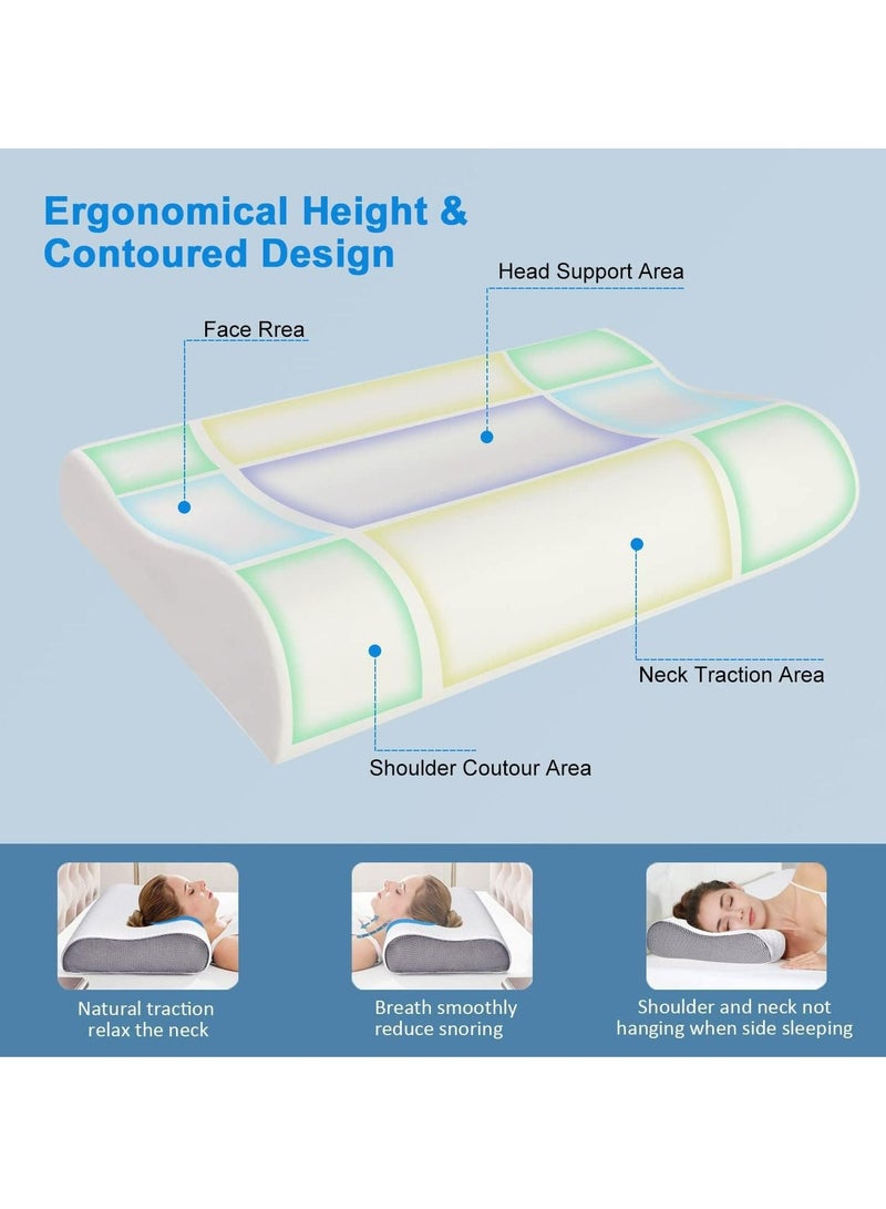 Memory Foam Pillow, Ergonomic Cervical Sleeping Pillow 2 Adjustable Height Orthopedic Pillow, Neck Support Contour Bed Pillows for Side Back Stomach Shoulder Sleepers Pain Relief with Washable Cover