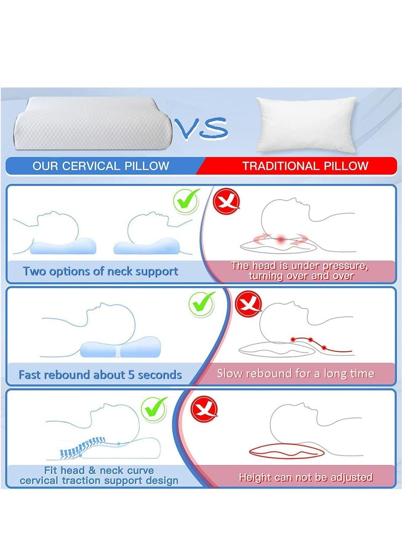 Memory Foam Pillow, Ergonomic Cervical Sleeping Pillow 2 Adjustable Height Orthopedic Pillow, Neck Support Contour Bed Pillows for Side Back Stomach Shoulder Sleepers Pain Relief with Washable Cover