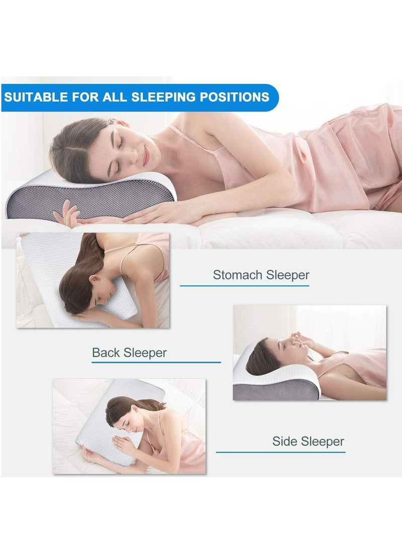 Memory Foam Pillow, Ergonomic Cervical Sleeping Pillow 2 Adjustable Height Orthopedic Pillow, Neck Support Contour Bed Pillows for Side Back Stomach Shoulder Sleepers Pain Relief with Washable Cover