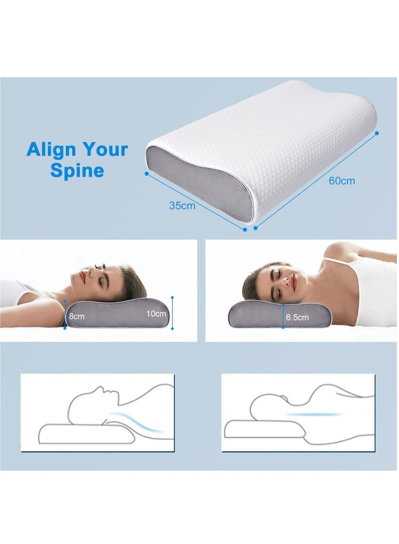 Memory Foam Pillow, Ergonomic Cervical Sleeping Pillow 2 Adjustable Height Orthopedic Pillow, Neck Support Contour Bed Pillows for Side Back Stomach Shoulder Sleepers Pain Relief with Washable Cover