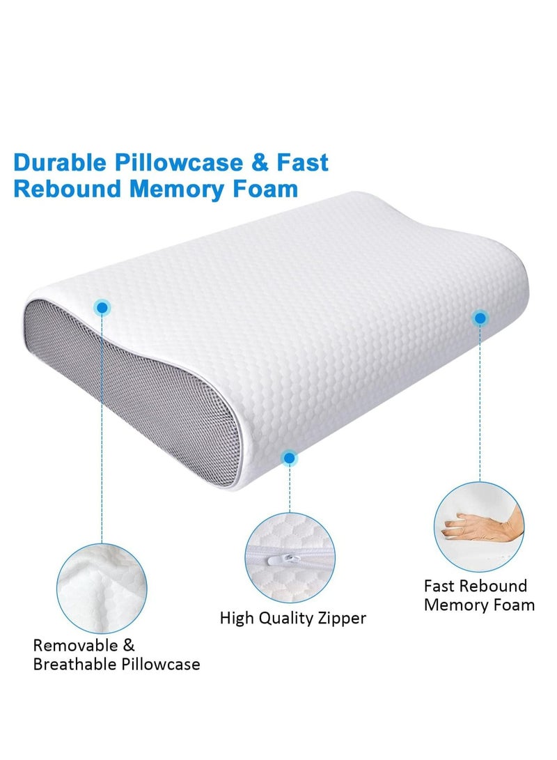 Memory Foam Pillow, Ergonomic Cervical Sleeping Pillow 2 Adjustable Height Orthopedic Pillow, Neck Support Contour Bed Pillows for Side Back Stomach Shoulder Sleepers Pain Relief with Washable Cover