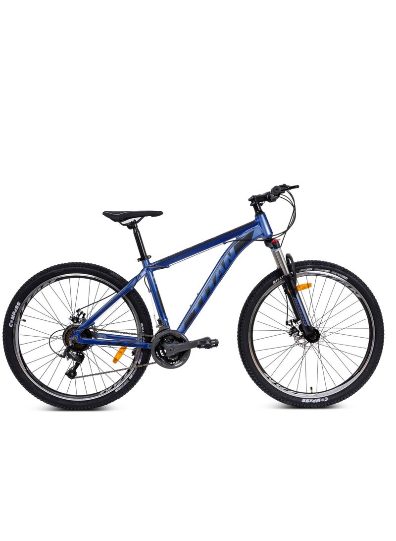 Mogoo Titan Aluminum Alloy Mountain Bike 27.5 Inch - 21 Speed Drivetrain - Bicycle Adult - Mechanical Disc Brakes - Adjustable Seat - 21 Gear - Suspension MTB Cycle for Men and Women - Blue