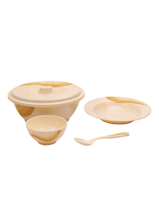 40-Piece Melamlne Printed Dinner Set With 8X25Cm Deep Plates, 8X20Cm Soup Plates, 1X36Cm Oval Plate, 1X23Cm Oval Bowl With Lid, 8Xsoup Spoons, 2Xrice Spoons, Serves 8 For Everyday Use, Yellow Yellow 10inch