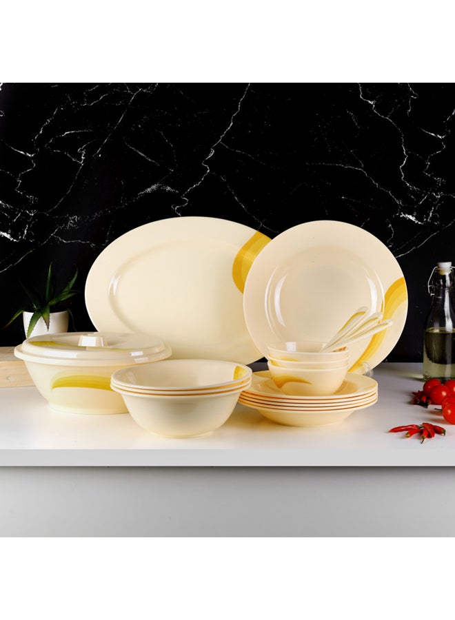 40-Piece Melamlne Printed Dinner Set With 8X25Cm Deep Plates, 8X20Cm Soup Plates, 1X36Cm Oval Plate, 1X23Cm Oval Bowl With Lid, 8Xsoup Spoons, 2Xrice Spoons, Serves 8 For Everyday Use, Yellow Yellow 10inch