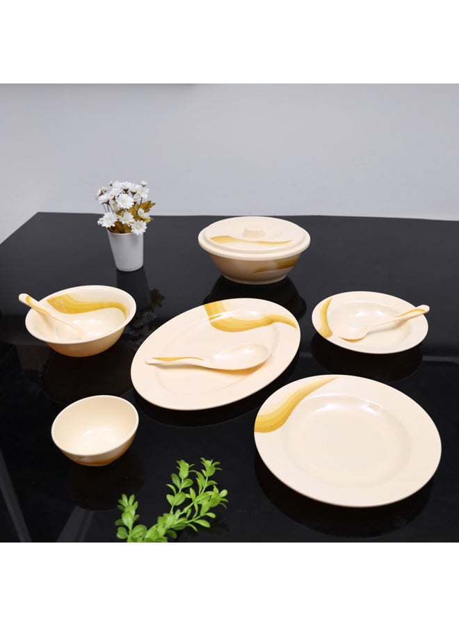 40-Piece Melamlne Printed Dinner Set With 8X25Cm Deep Plates, 8X20Cm Soup Plates, 1X36Cm Oval Plate, 1X23Cm Oval Bowl With Lid, 8Xsoup Spoons, 2Xrice Spoons, Serves 8 For Everyday Use, Yellow Yellow 10inch