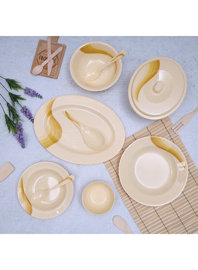 40-Piece Melamlne Printed Dinner Set With 8X25Cm Deep Plates, 8X20Cm Soup Plates, 1X36Cm Oval Plate, 1X23Cm Oval Bowl With Lid, 8Xsoup Spoons, 2Xrice Spoons, Serves 8 For Everyday Use, Yellow Yellow 10inch