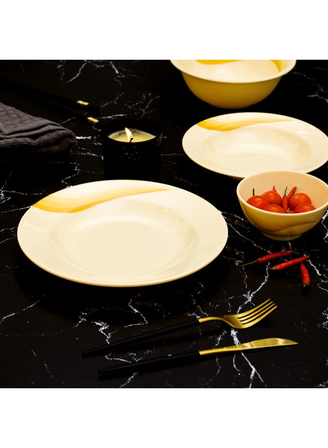 40-Piece Melamlne Printed Dinner Set With 8X25Cm Deep Plates, 8X20Cm Soup Plates, 1X36Cm Oval Plate, 1X23Cm Oval Bowl With Lid, 8Xsoup Spoons, 2Xrice Spoons, Serves 8 For Everyday Use, Yellow Yellow 10inch