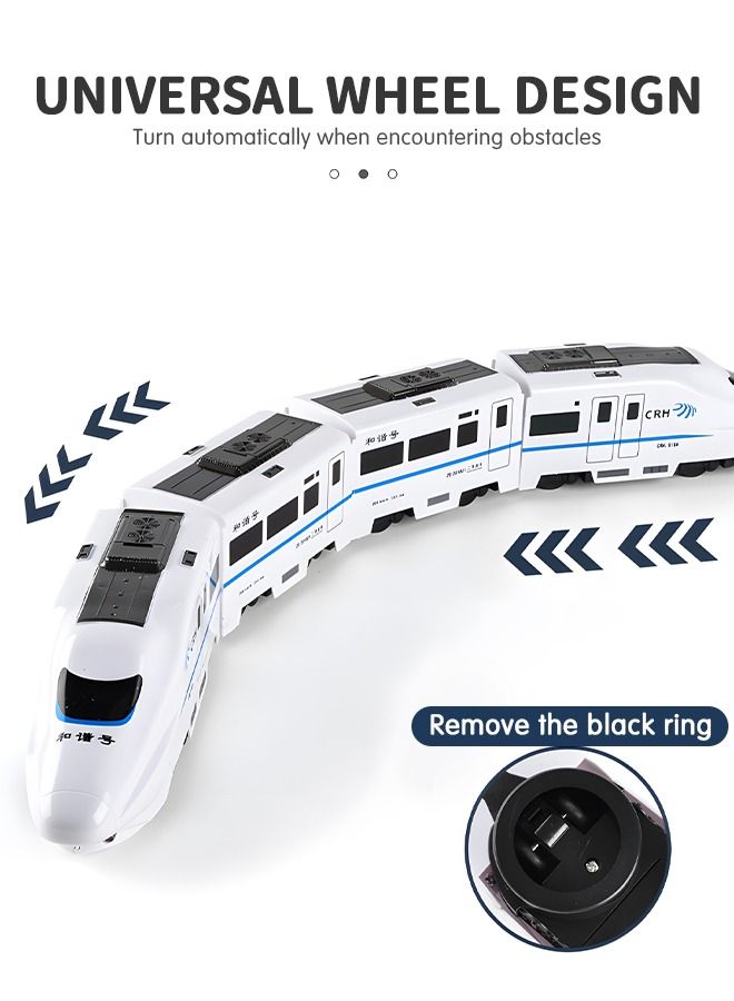 Electric Train Toys with Light and Music, High Speed Electric Model Train Set, Children's Electric Train Track Toy Car Universal Driving, Automatically Avoiding and Turning Inertia Train Model