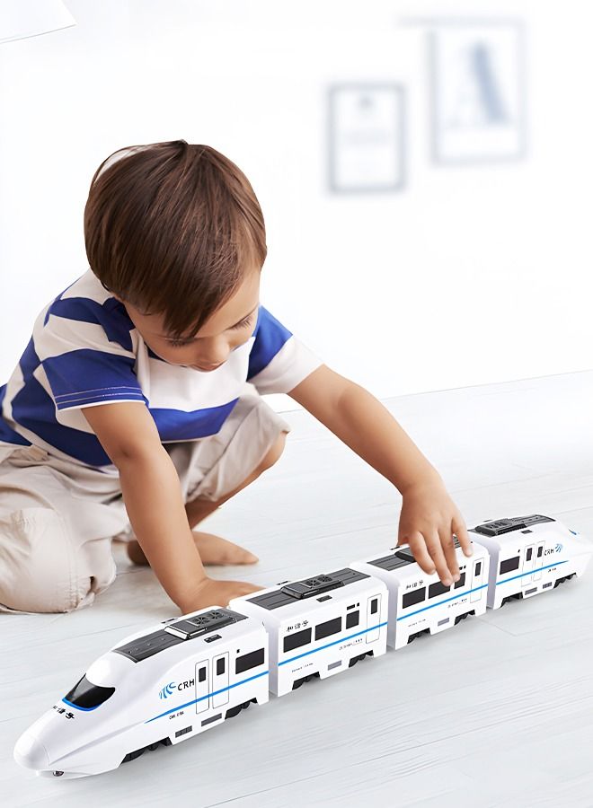 Electric Train Toys with Light and Music, High Speed Electric Model Train Set, Children's Electric Train Track Toy Car Universal Driving, Automatically Avoiding and Turning Inertia Train Model