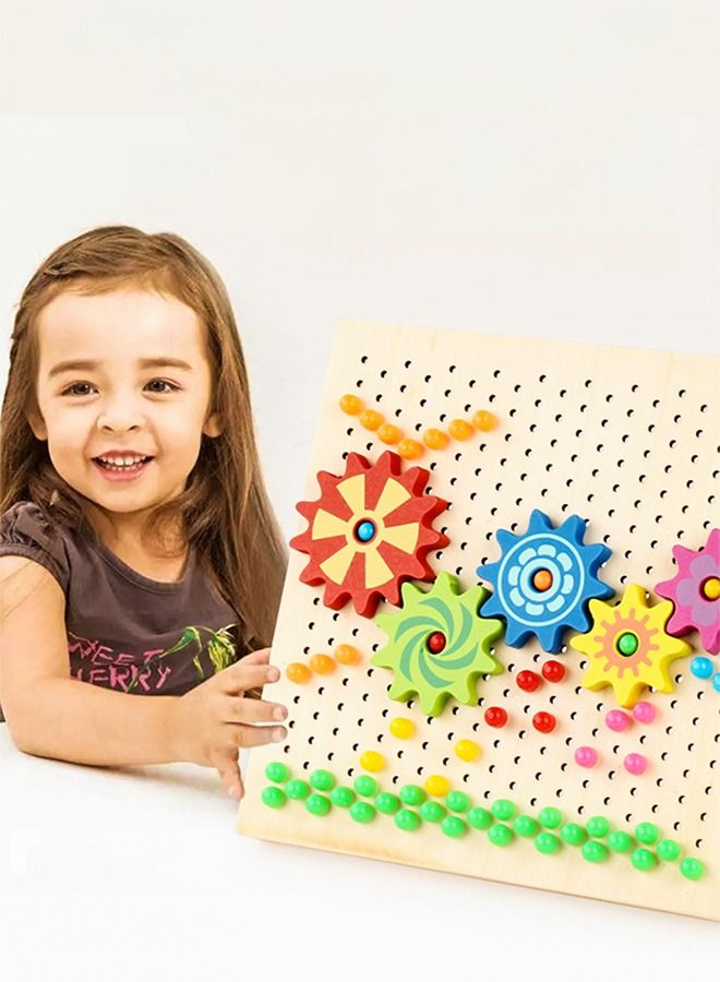 283 Pieces Wooden Peg Board Toys Mushroom Nails, 2 in 1 Color Matching Mosaic Pegboard , Button Art Toys for Toddlers , Early Learning Educational Toys for Boys & Girls