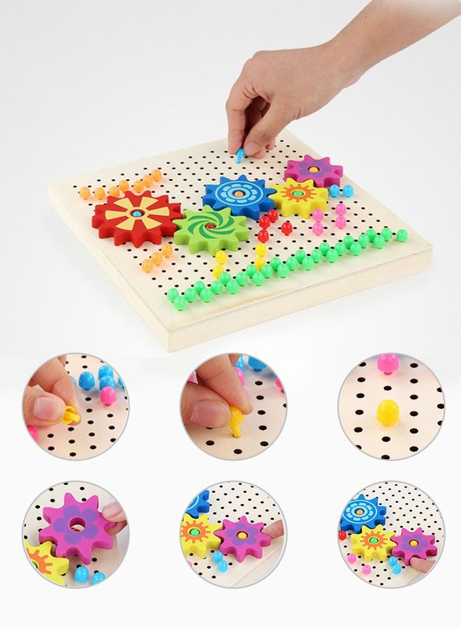 283 Pieces Wooden Peg Board Toys Mushroom Nails, 2 in 1 Color Matching Mosaic Pegboard , Button Art Toys for Toddlers , Early Learning Educational Toys for Boys & Girls