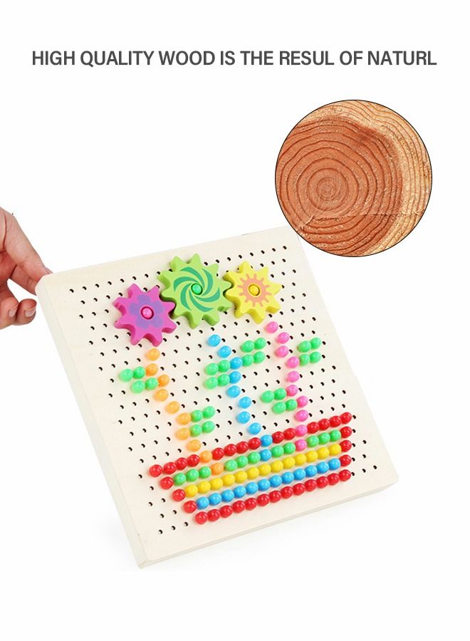 283 Pieces Wooden Peg Board Toys Mushroom Nails, 2 in 1 Color Matching Mosaic Pegboard , Button Art Toys for Toddlers , Early Learning Educational Toys for Boys & Girls