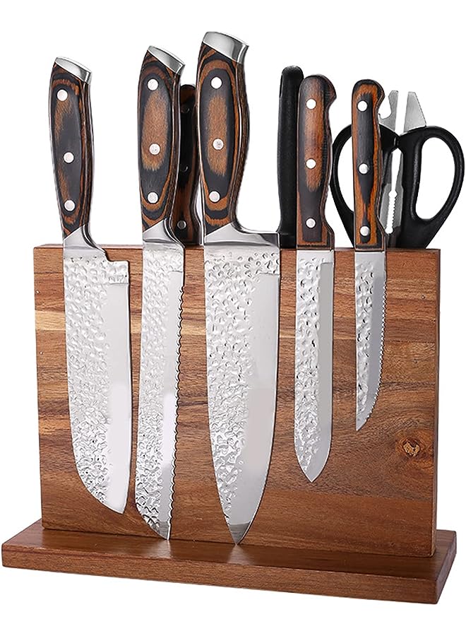 Magnetic Knife Block Holder, Double Sides Storage Wood Knife Rack Stand with Strong Enhanced Magnets Strip Kitchen Storage Cutlery Large Organizer
