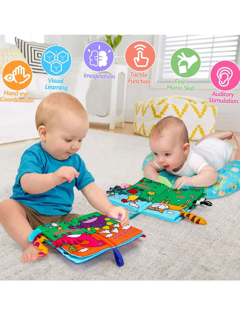 2 PCS Baby Books Toys, Babies Touch and Feel Crinkle Cloth Books, 0-6 Months Interactive Sensory Baby Toys, Suitable for 0-3-6 Months Infant Newborn Baby Boy Girl Shower Gifts Set