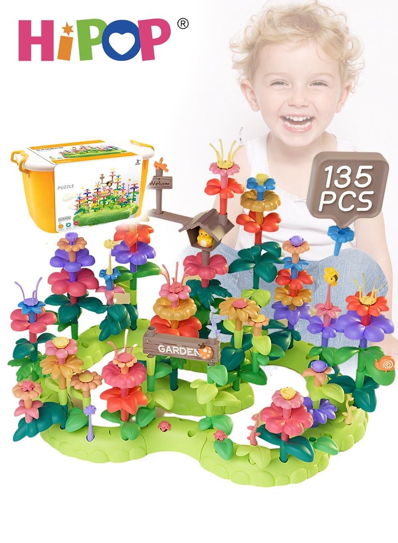 Building Blocks Assembly Toy Set Toys 135pcs,Puzzle Game Large Particle Building Blocks Flowers,Children's Handmade DIY Construction Toys