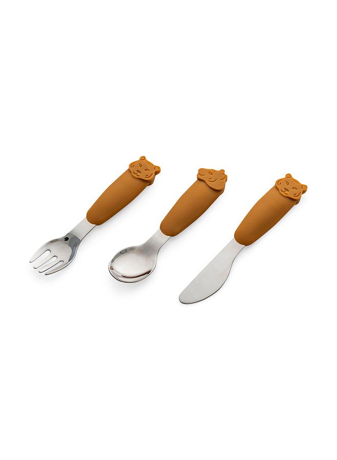 Silicone Cutlery Set With Pouch - Tiger