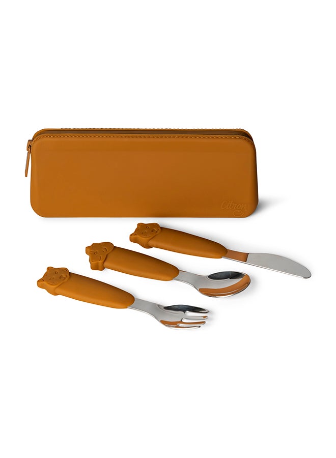 Silicone Cutlery Set With Pouch - Tiger