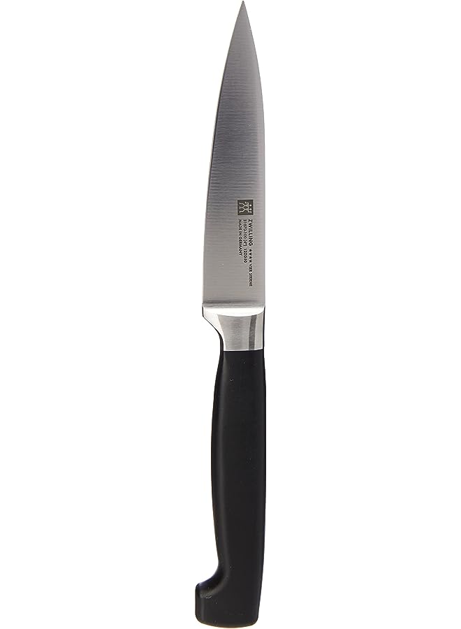 Four Star Paring Knife 10cm. Ergonomic handle. Forged Special Formula High-Carbon stainless steel. Ice-hardened. Precision-honed. 57 Rockwell Hardness. 15 degrees edge angle. Made in Germany