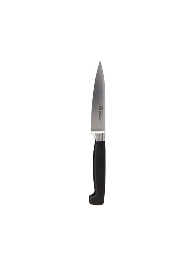 Four Star Paring Knife 10cm. Ergonomic handle. Forged Special Formula High-Carbon stainless steel. Ice-hardened. Precision-honed. 57 Rockwell Hardness. 15 degrees edge angle. Made in Germany