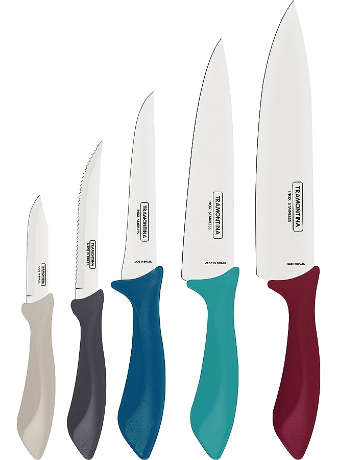 Knives Set 5 Pieces High Carbon Stainless Steel blades and Colorful Polypropylene with easy Grip Chef Kitchen Knife