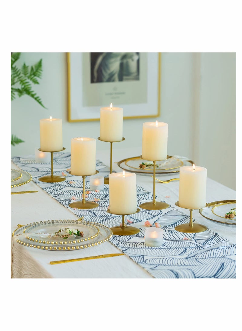 Candle Holders Plates - Set of 6 Candelabra Stand Iron Plate Minimalism Modern Home Mantel Dinning Table Decorations Centerpiece for Wedding, Party, Events, Gold