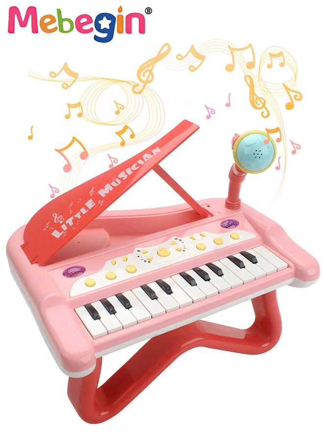 Piano Keyboard Toy for Kids, Multifunctional Electronic Piano Toy with Microphone, Preschool Learning Educational Instruments Toy Gifts for Kids Boys Girls 3+ Pink