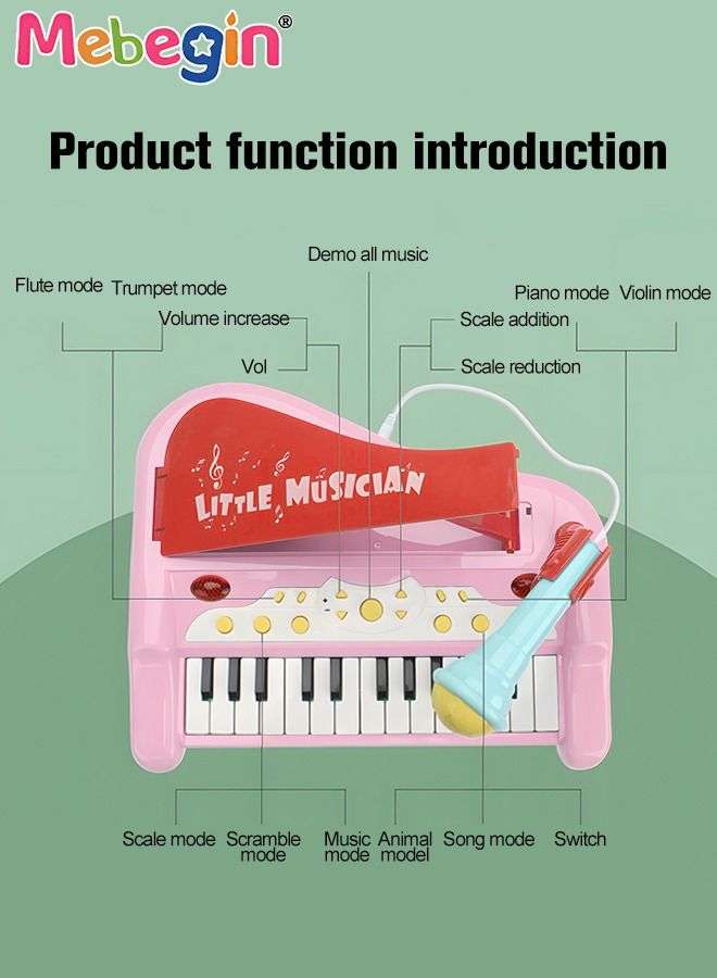 Piano Keyboard Toy with Microphone, Multifunctional Electronic Piano Toy with Microphone, Preschool Learning Educational Instruments Toy, Great Toddler Musical Toy, Suitable for Kids Aged 3+ and Beginners to Practice, 29*25*29cm