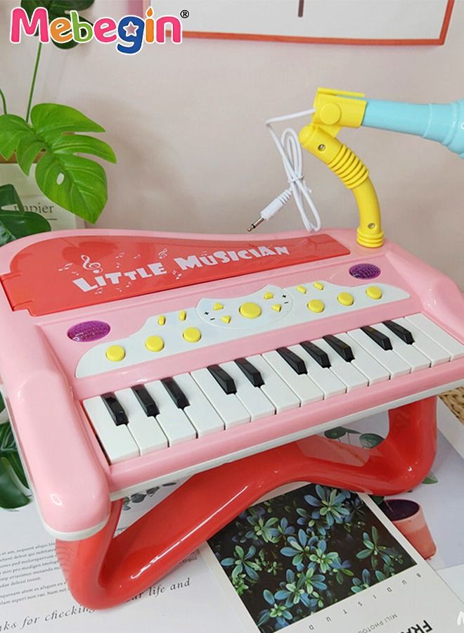 Piano Keyboard Toy with Microphone, Multifunctional Electronic Piano Toy with Microphone, Preschool Learning Educational Instruments Toy, Great Toddler Musical Toy, Suitable for Kids Aged 3+ and Beginners to Practice, 29*25*29cm
