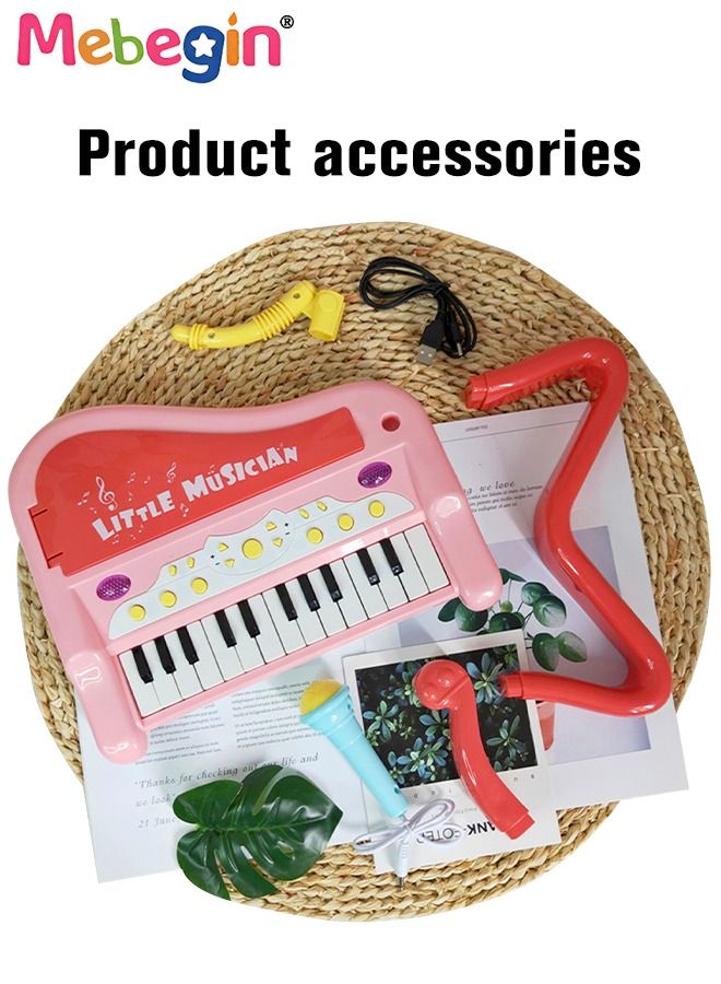 Piano Keyboard Toy with Microphone, Multifunctional Electronic Piano Toy with Microphone, Preschool Learning Educational Instruments Toy, Great Toddler Musical Toy, Suitable for Kids Aged 3+ and Beginners to Practice, 29*25*29cm