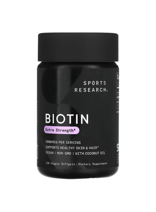 Sports Research Biotin with Coconut Oil 5000 mcg 120 Veggie Softgels