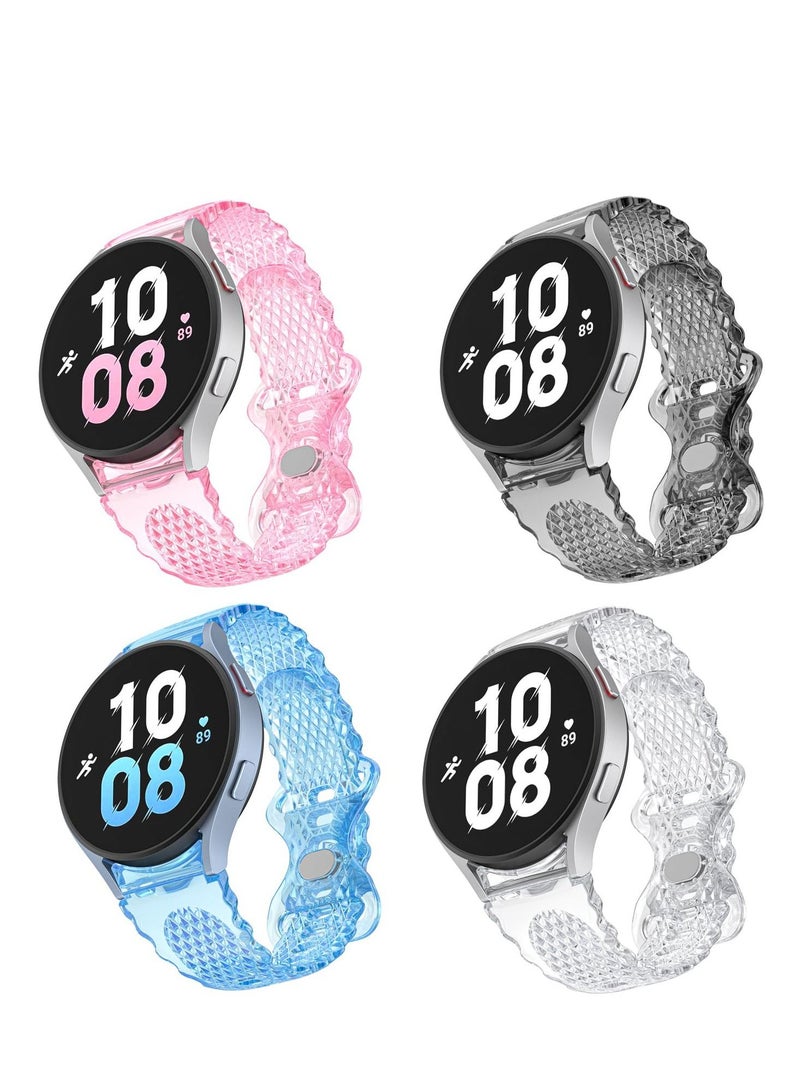 No Gap Transparent Hard TPU Strap Replacement, Compatible for Samsung Watch 6/5/4 Bands/Galaxy Active 2 Band, Band Compatible with Samsung Galaxy Watch 6/5/4 Bands 40mm 44mm (4 Pcs)