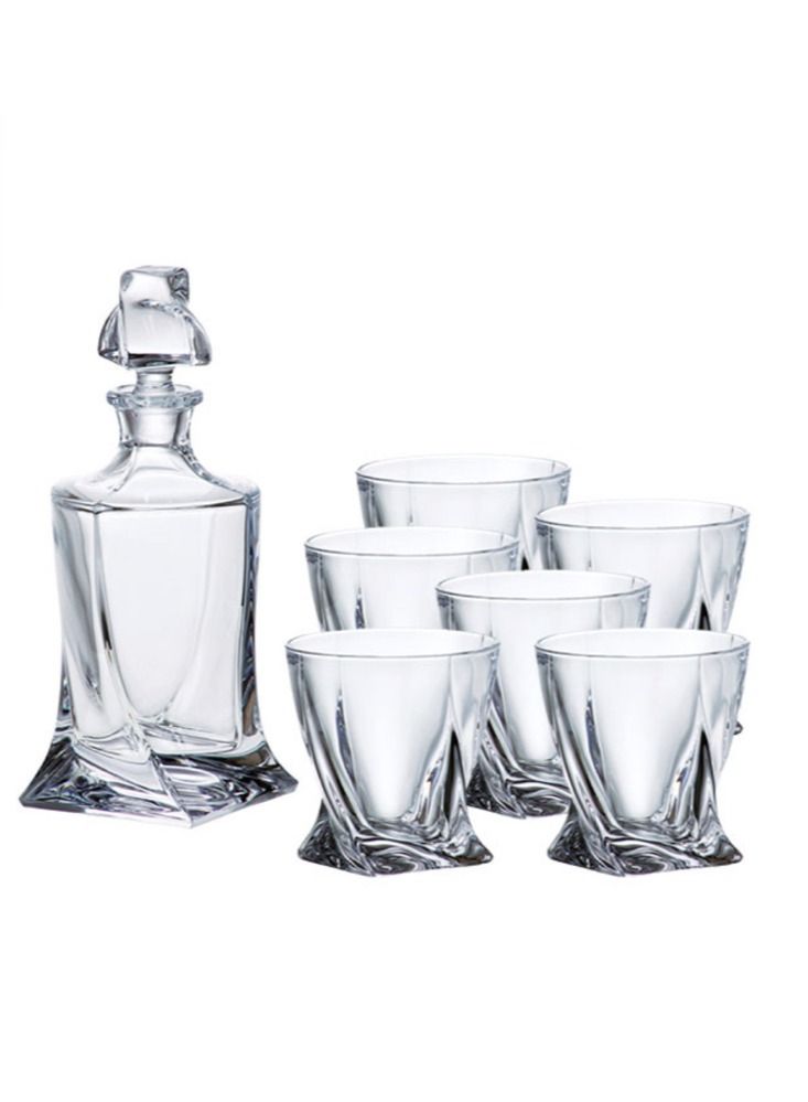 Italian Crafted Crystal Decanter Set with 6 Glasses Perfect for Serving Drinks on Special Occasions Events and Holidays
