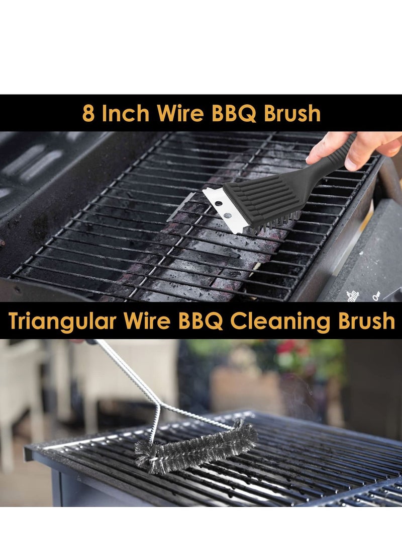 Grill Cleaning Brush 2 Pack Triangle Metal Bristles Cleaner with Scraper and Long Handle Stainless Grill Grate Cleaner Perfect for All Grilling Tools