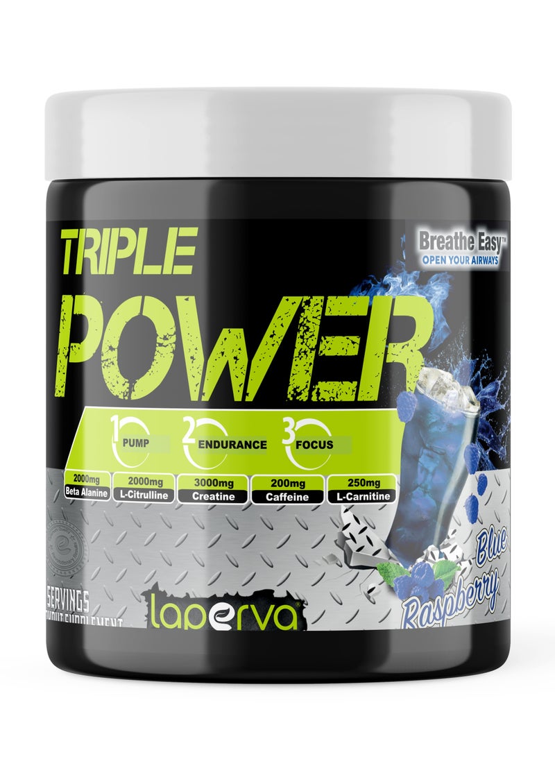 Laperva Triple Power Pre Workout, Elevate Energy, Enhance Focus and Concentration, Increase The Blood Flow and Pump, Blue Raspberry Flavor, 30 Servings-300gm