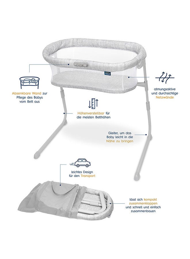 Baby Flex Bassinest, Adjustable Travel Bassinet, Easy Folding, Lightweight With Mattress And Carrying Bag, Heather Weave