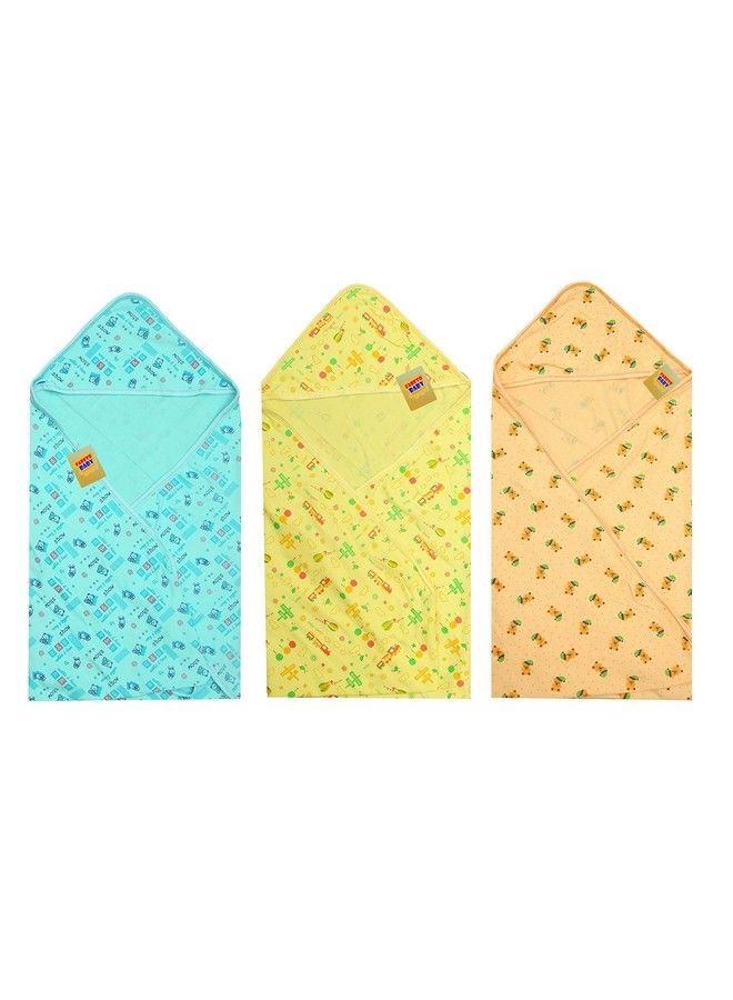 Infantbond Baby Super Soft Hosiery Single Layer Hooded Wrapper ; Blanket ; Towel(06 Months)(L31 Inchs B28 Inchs Multicolor Cotton)