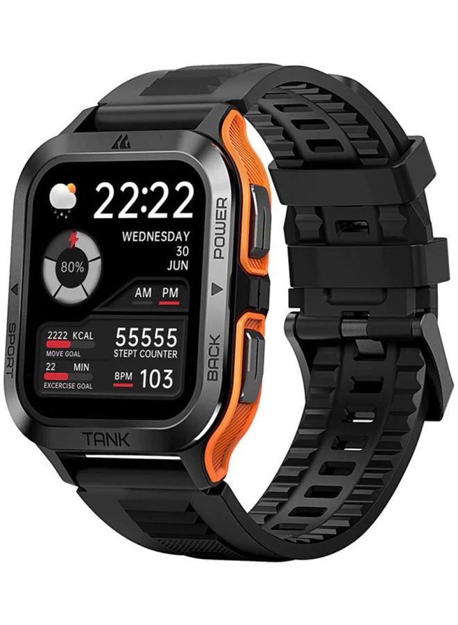 Tank M2 Bluetooth Answer Make Call Smart Watches For Men 5 ATM US Military Certified With 70 Sport Modes 1.85 Inch For Android IOS IPhones With Heart Rate Blood Pressure Black/Orange