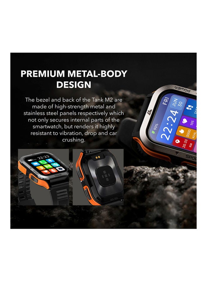 Tank M2 Bluetooth Answer Make Call Smart Watches For Men 5 ATM US Military Certified With 70 Sport Modes 1.85 Inch For Android IOS IPhones With Heart Rate Blood Pressure Black/Orange