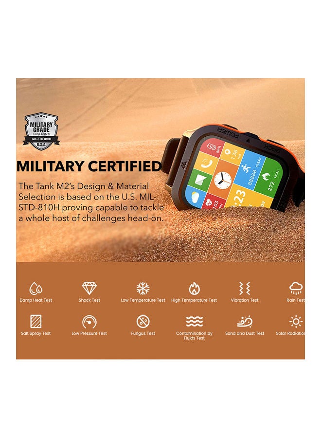 Tank M2 Bluetooth Answer Make Call Smart Watches For Men 5 ATM US Military Certified With 70 Sport Modes 1.85 Inch For Android IOS IPhones With Heart Rate Blood Pressure Black/Orange