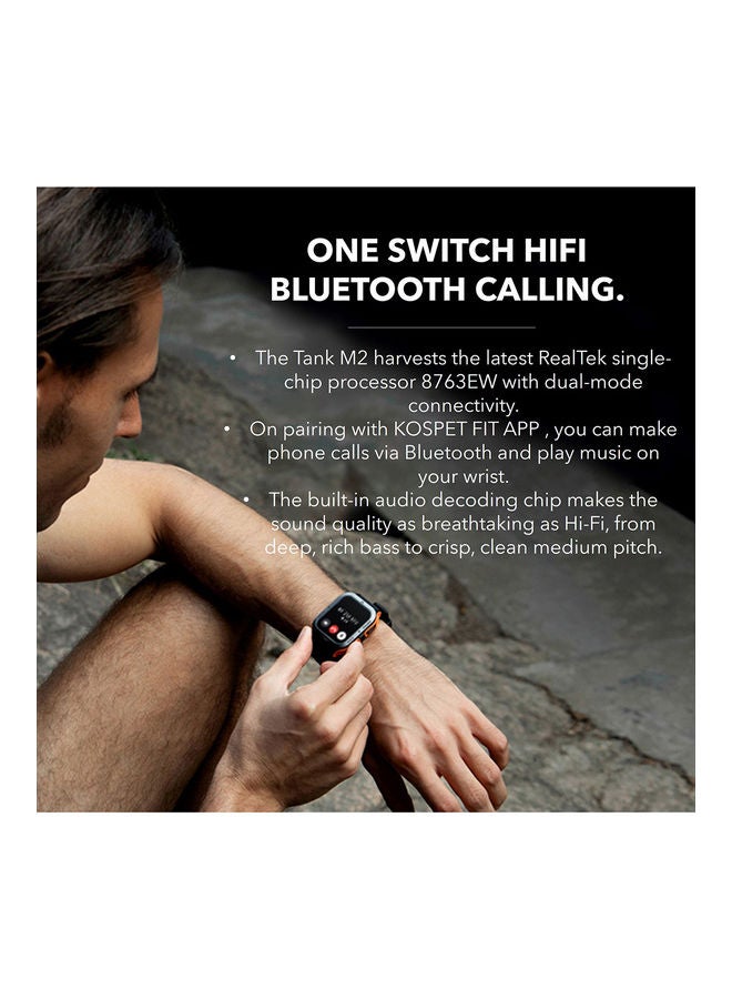 Tank M2 Bluetooth Answer Make Call Smart Watches For Men 5 ATM US Military Certified With 70 Sport Modes 1.85 Inch For Android IOS IPhones With Heart Rate Blood Pressure Black/Orange