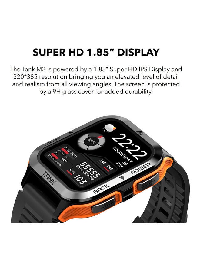 Tank M2 Bluetooth Answer Make Call Smart Watches For Men 5 ATM US Military Certified With 70 Sport Modes 1.85 Inch For Android IOS IPhones With Heart Rate Blood Pressure Black/Orange