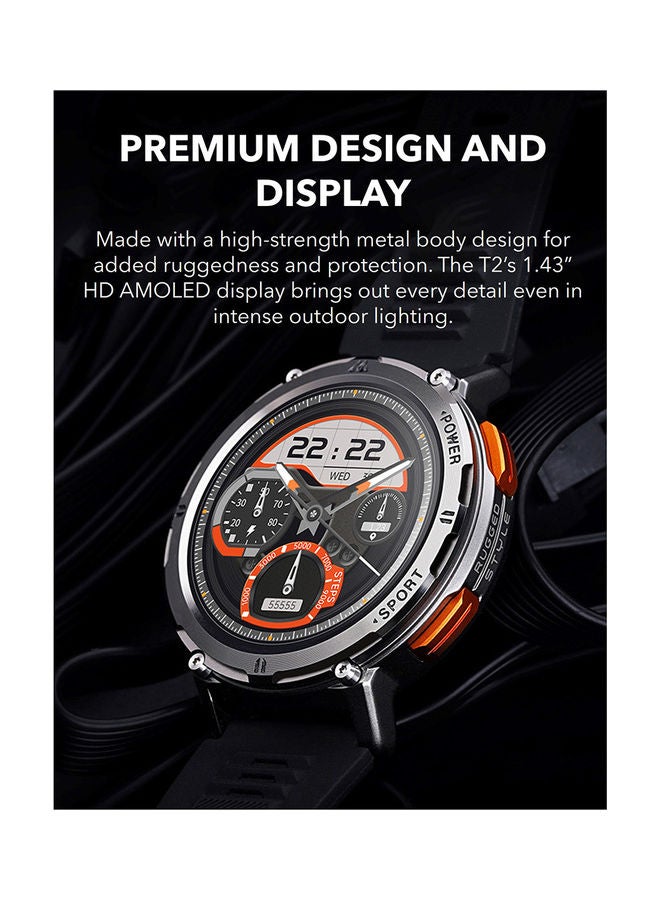 Tank T2 1.43 Inch Amoled Always On Display Bluetooth Answer Make Call Smart Watches For Men 5 ATM US Military Certified With 70 Sport Modes For Android IOS Iphones Black
