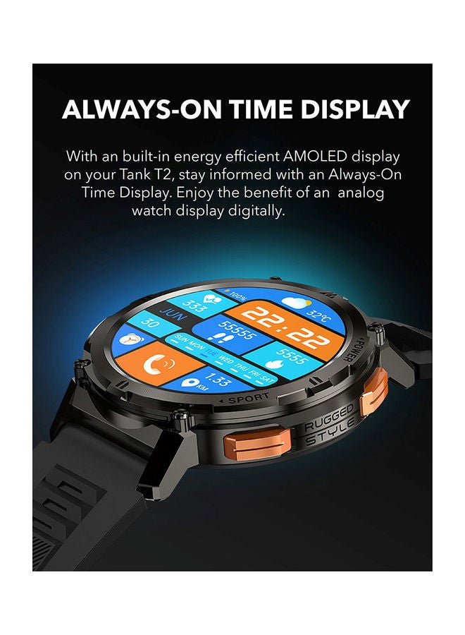 Tank T2 1.43 Inch Amoled Always On Display Bluetooth Answer Make Call Smart Watches For Men 5 ATM US Military Certified With 70 Sport Modes For Android IOS Iphones Black