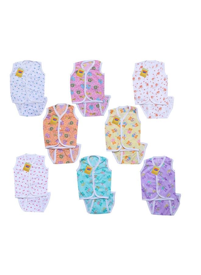 New Born Baby Unisex Jhabla Set With Single Layer Matching Cloth Diapers Vest Set With Indian Style Tying Langots Nappy Set Of 8(8 Jhablas & 8 Nappies)(06 Monthssize L12 Inchs B10 Inchs)