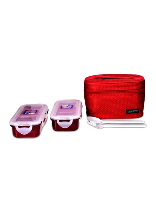 4-Piece Lunch Box With Bag Set Red/Clear/White 2x350ml