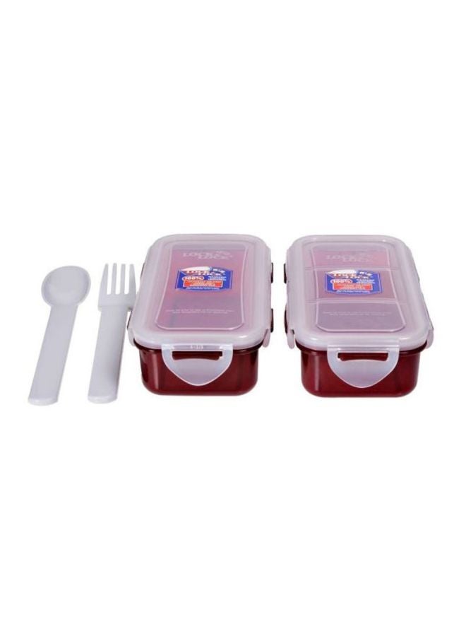 4-Piece Lunch Box With Bag Set Red/Clear/White 2x350ml
