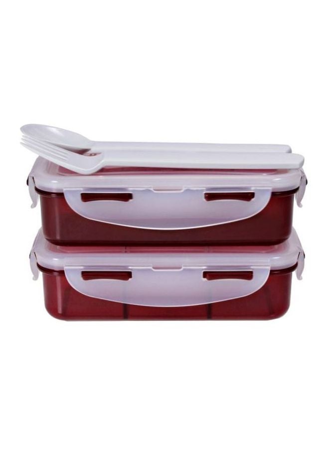 4-Piece Lunch Box With Bag Set Red/Clear/White 2x350ml